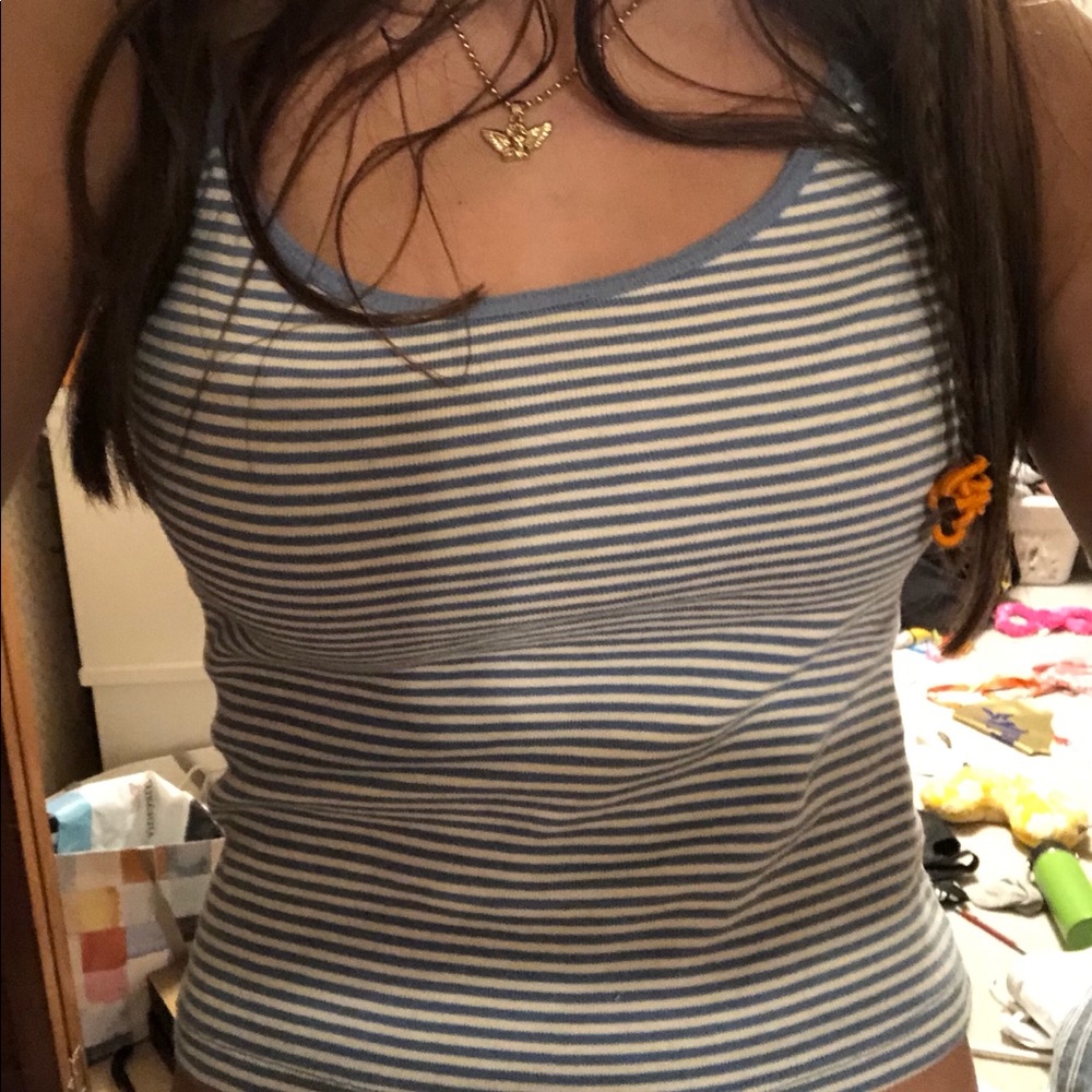 White and blue striped brandy tank